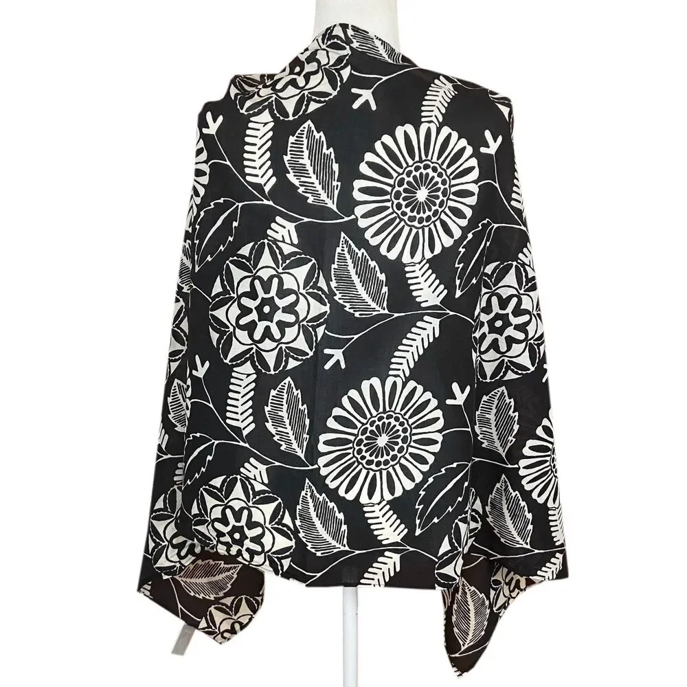 ECHO large black and beige floral 100% cotton scarf wrap 58-inches x 26-inches